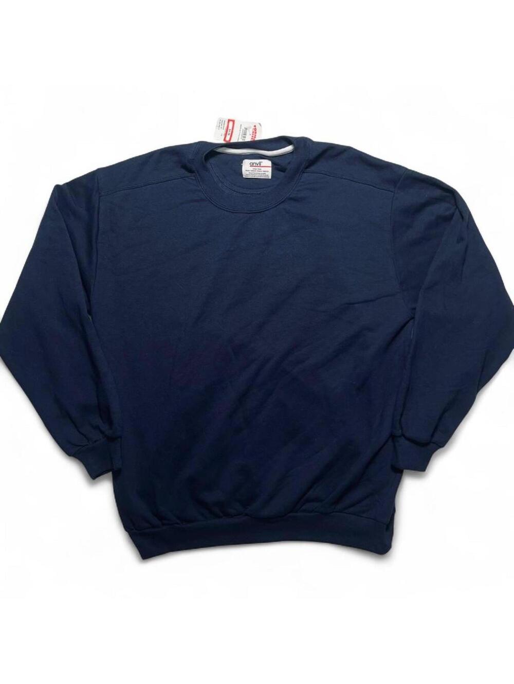 NWT Anvil Navy Blue Crewneck Sweatshirt Formal Mills Cotton Blend Pullover L